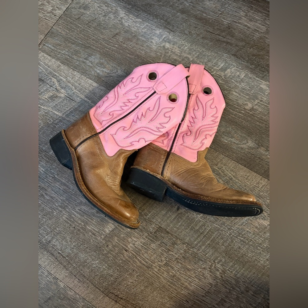 Old West Pink and Brown Western Cowgirl Boots size 10c - Picture 2 of 9